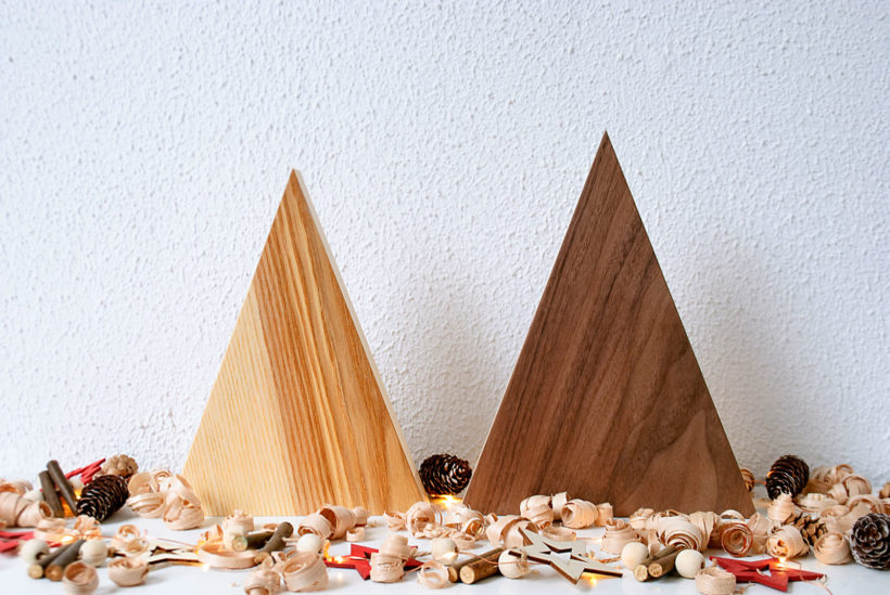 Handmade Wood Christmas Trees Decoration, Olive & Walnut