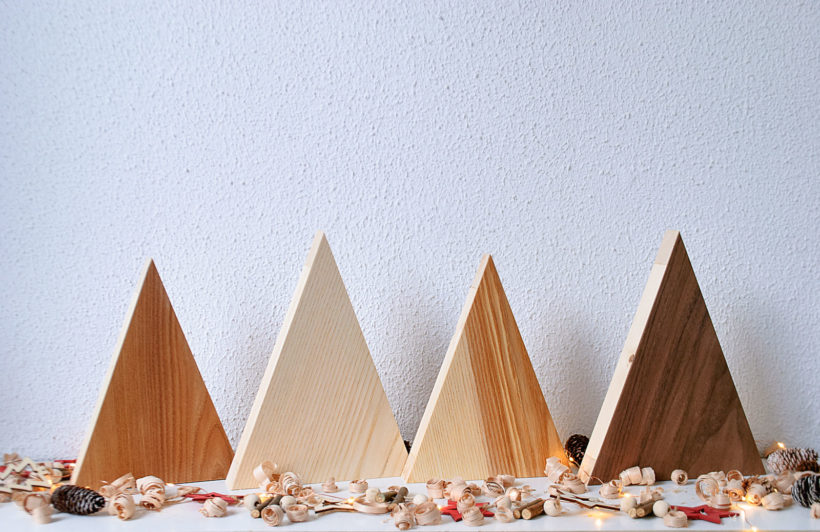 Handmade Wood Christmas Trees Decoration, Set Of 4, Elm-Walnut-Olive-Ash