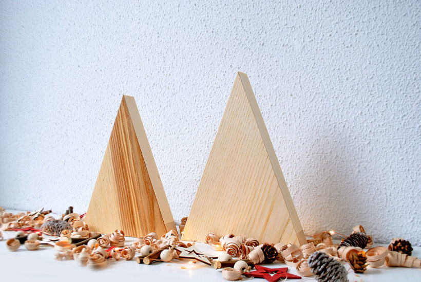 Handmade Wood Christmas Trees Decoration, Olive & Ash
