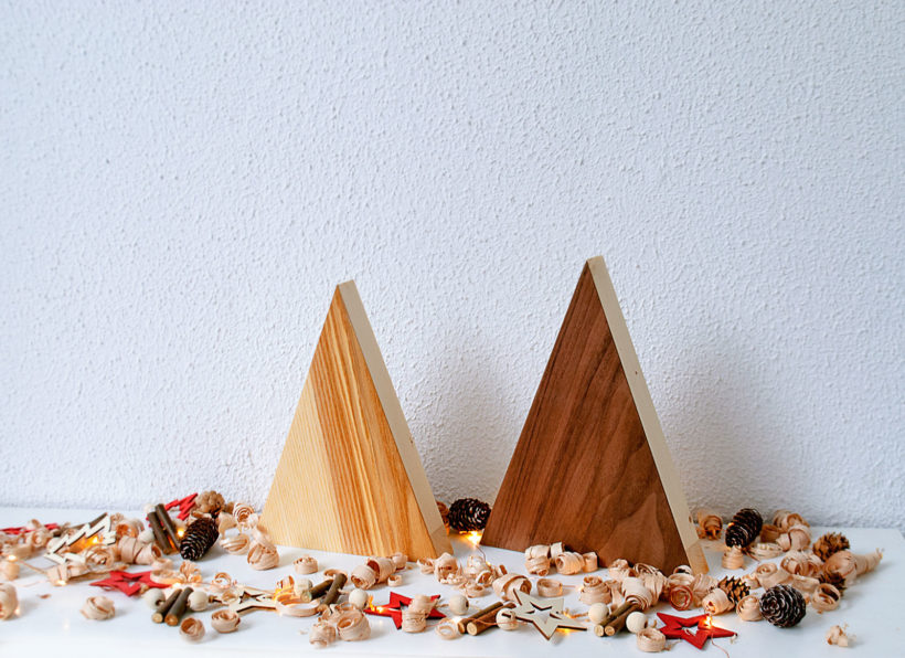 Handmade Wood Christmas Trees Decoration, Olive & Walnut