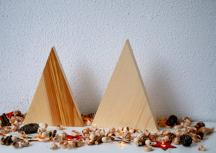 Handmade Wood Christmas Trees Decoration, Olive & Ash