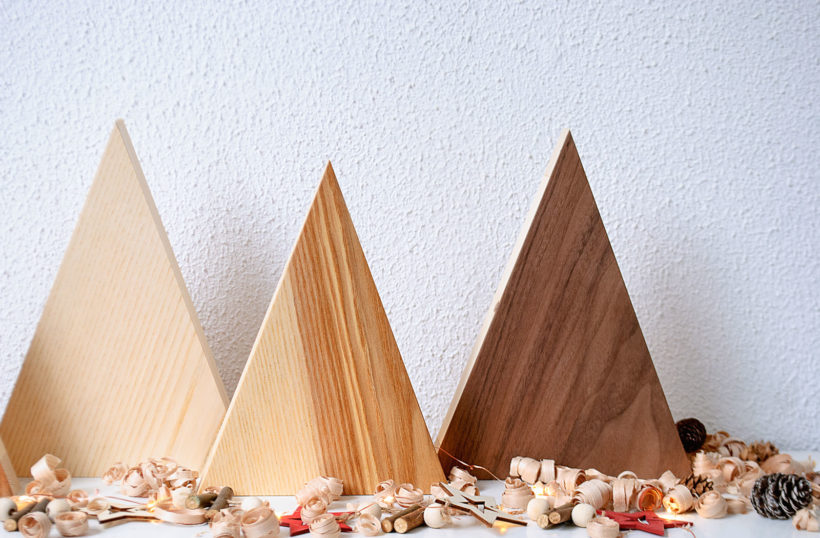 Handmade Wood Christmas Trees Decoration, Set Of 4, Elm-Walnut-Olive-Ash