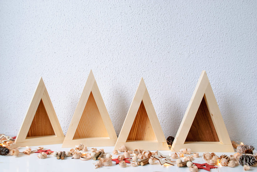 Handmade Wood Christmas Trees Decoration, Set Of 4, Elm-Walnut-Olive-Ash