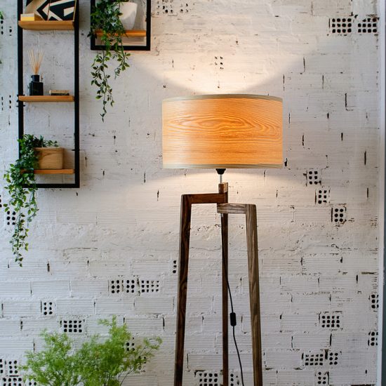 Handmade Wooden Floor Lamp 'Tripod II Ash Paint Base'