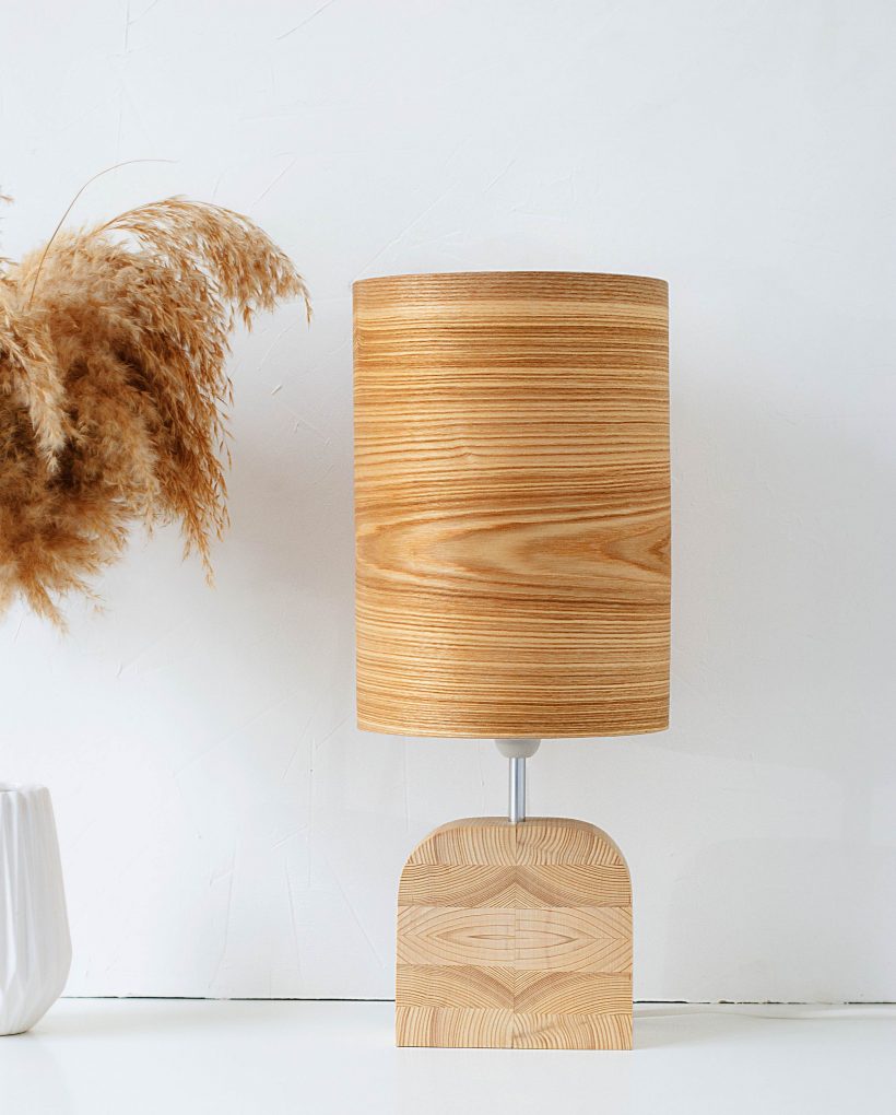 Handmade Wooden Table Lamp 'Motif Wood 4 Olive Big'