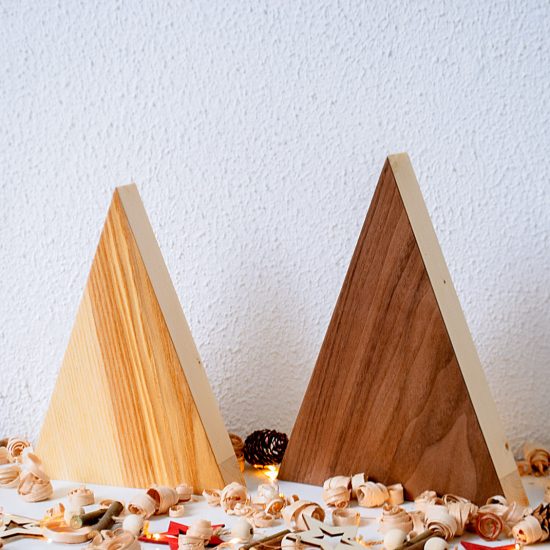 Handmade Wood Christmas Trees Decoration, Olive & Walnut
