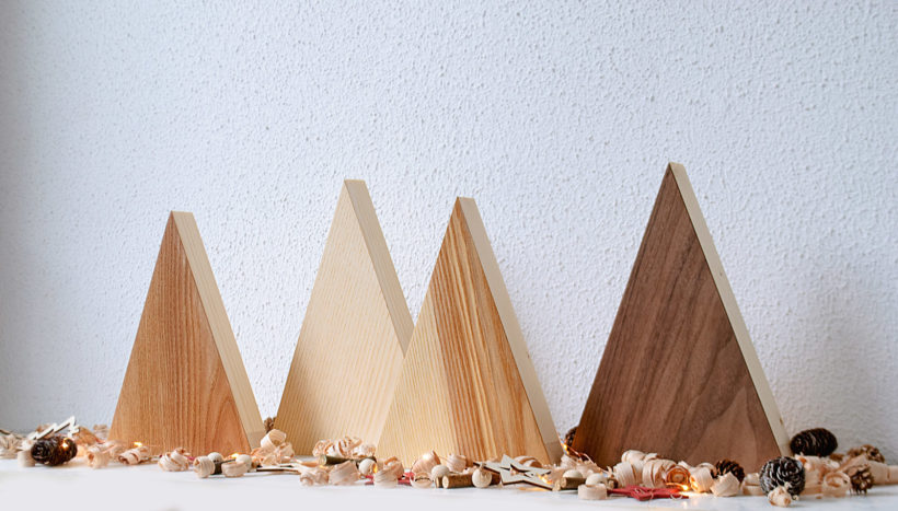 Handmade Wood Christmas Trees Decoration, Set Of 4, Elm-Walnut-Olive-Ash