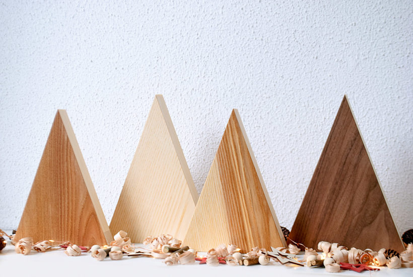 Handmade Wood Christmas Trees Decoration, Set Of 4, Elm-Walnut-Olive-Ash