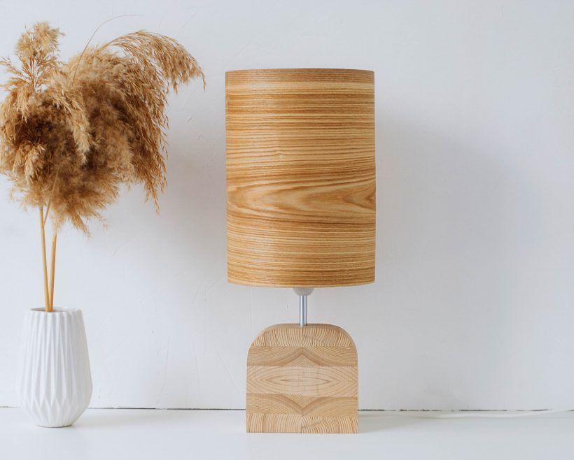 Handmade Wooden Table Lamp 'Motif Wood 4 Olive Big'