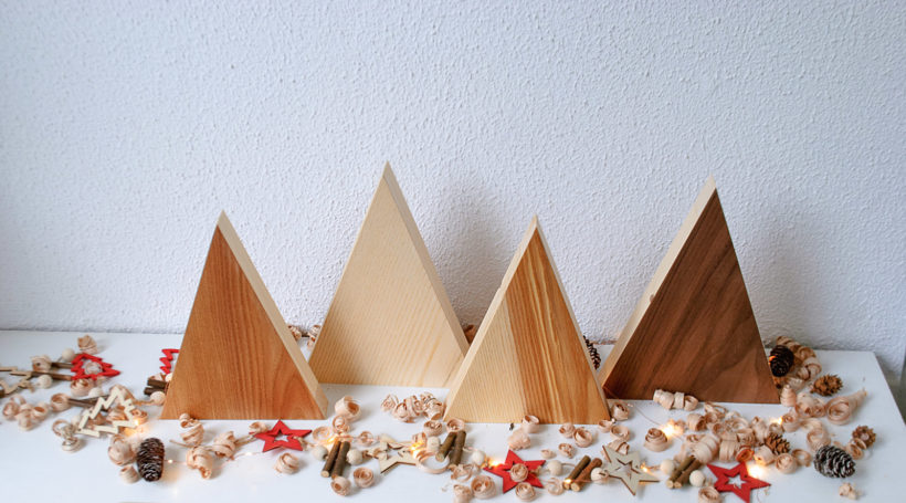 Handmade Wood Christmas Trees Decoration, Set Of 4, Elm-Walnut-Olive-Ash