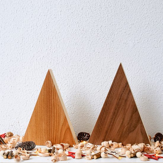 Handmade Wood Christmas Trees Decoration, Elm & Walnut