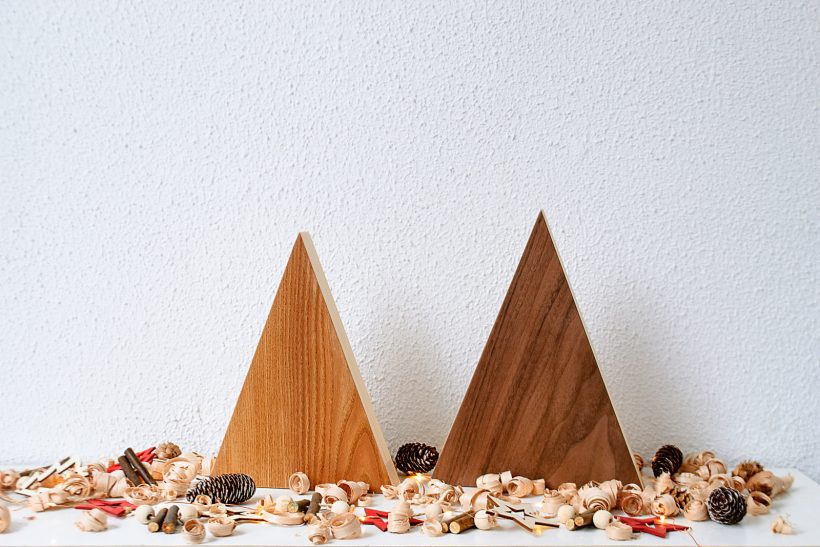 Handmade Wood Christmas Trees Decoration, Elm & Walnut