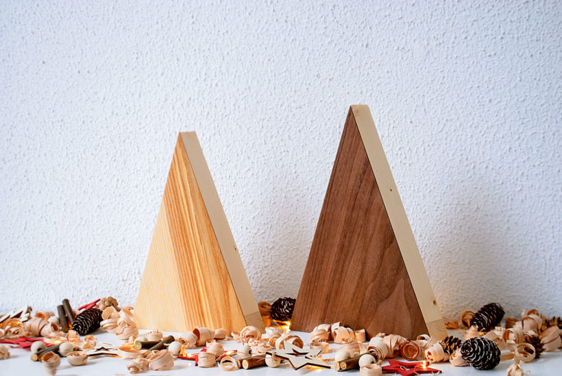 Handmade Wood Christmas Trees Decoration, Olive & Walnut