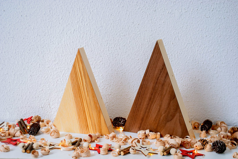 Handmade Wood Christmas Trees Decoration, Olive & Walnut