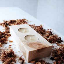 Wooden tea light candle holder spruce for 2 candles