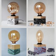 Handmade Wooden Edison cube Table Lamp 'Spruce Multi' Splashes