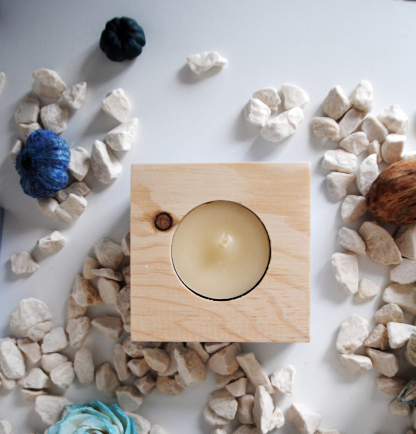 Wooden tea light candle holder spruce set of 2 pieces – paint blue-grey Wooden tea light candle holder spruce set of 2 pieces – paint blue-grey