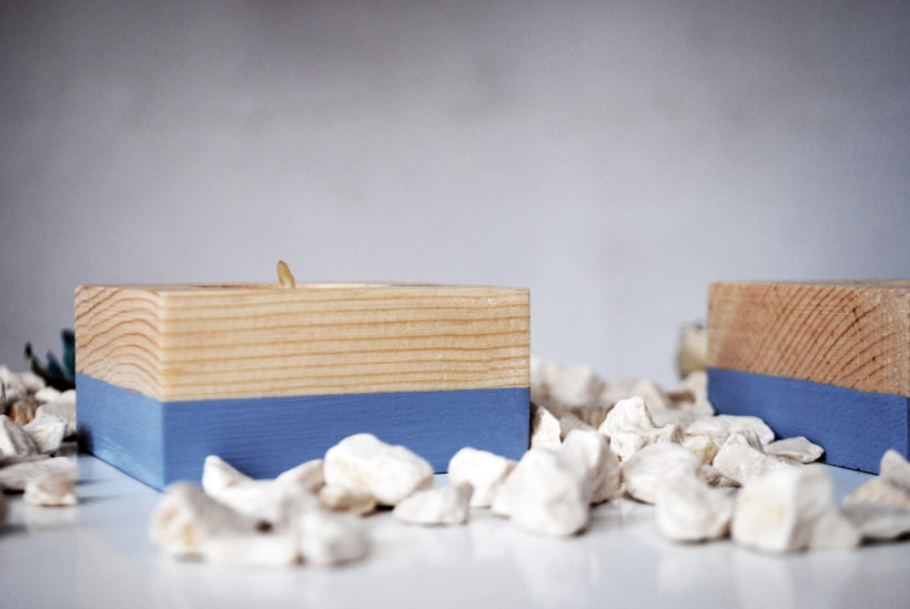 Wooden tea light candle holder spruce set of 2 pieces – paint blue-grey Wooden tea light candle holder spruce set of 2 pieces – paint blue-grey