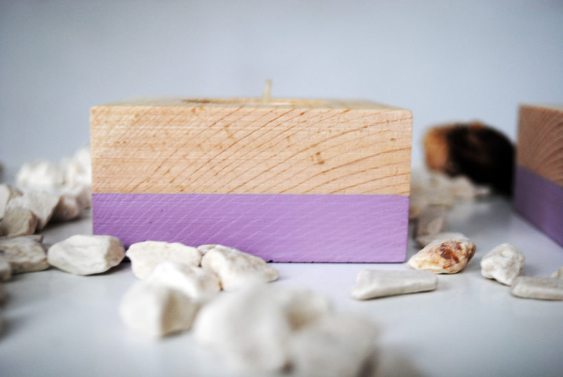 Wooden tea light candle holder spruce set of 2 pieces – paint violet