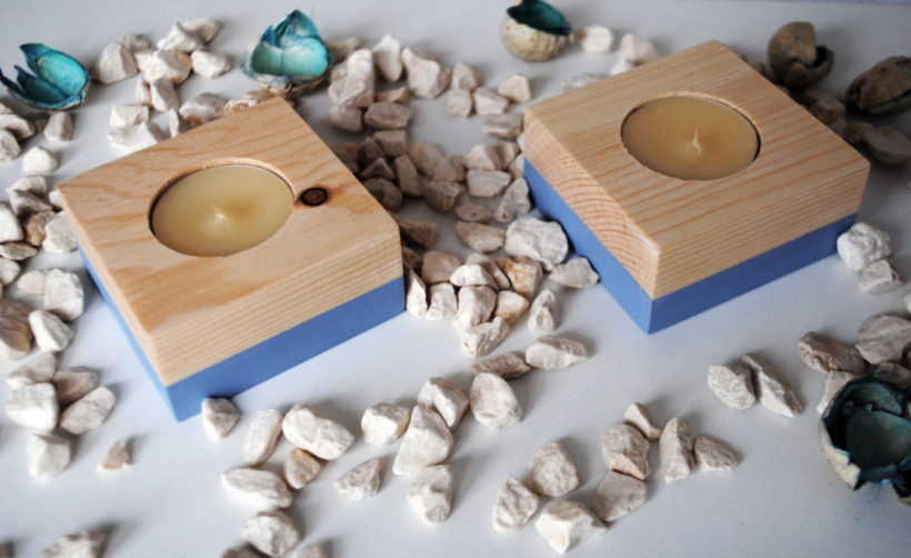 Wooden tea light candle holder spruce set of 2 pieces – paint blue-grey Wooden tea light candle holder spruce set of 2 pieces – paint blue-grey