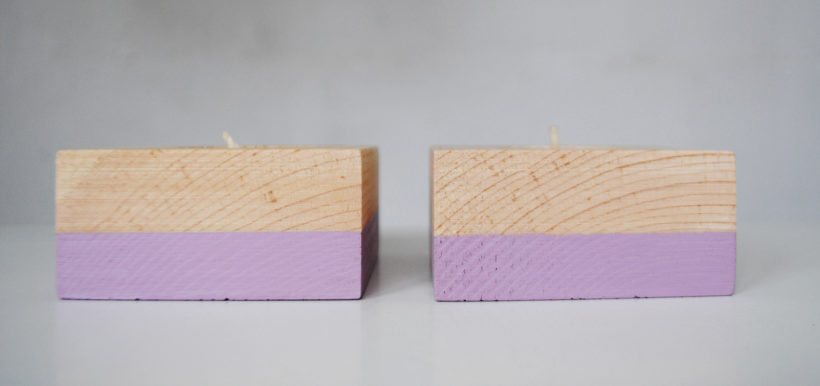 Wooden tea light candle holder spruce set of 2 pieces – paint violet