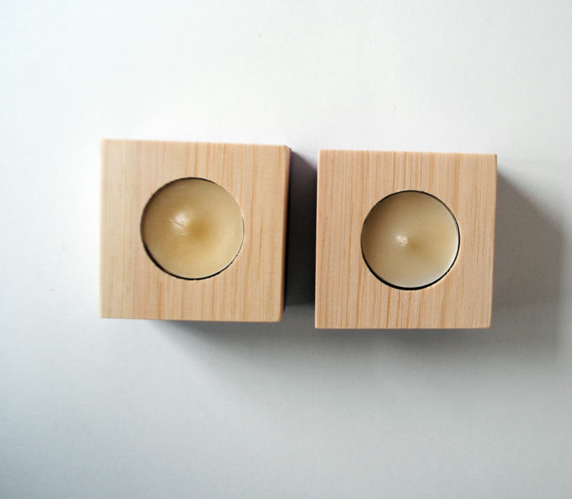 Wooden tea light candle holder spruce set of 2 pieces – paint violet