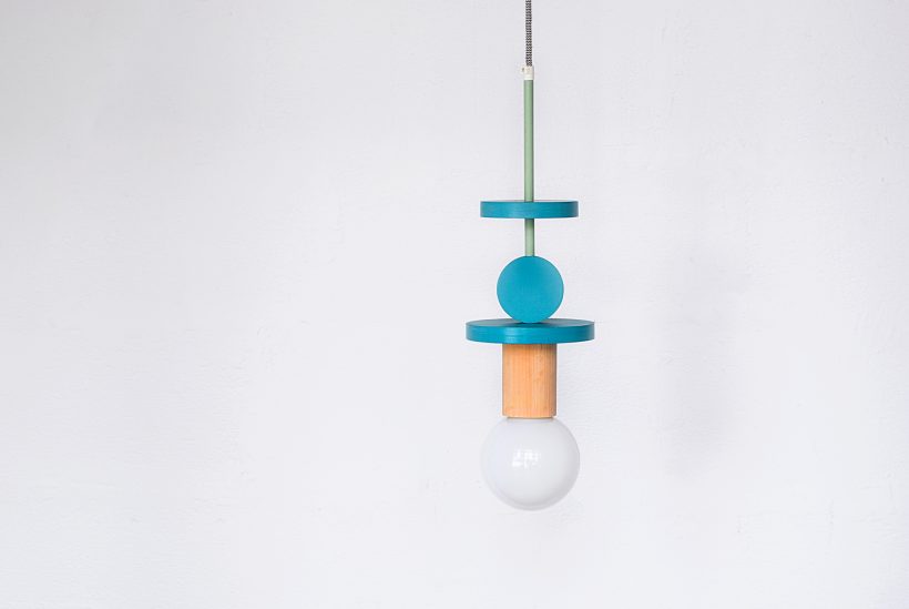Handmade Wooden Kids Ceiling Light - Janus Turquoise Dark