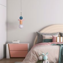 Handmade Wooden Kids Ceiling Light - Astrid Turquoise Dark & Pink