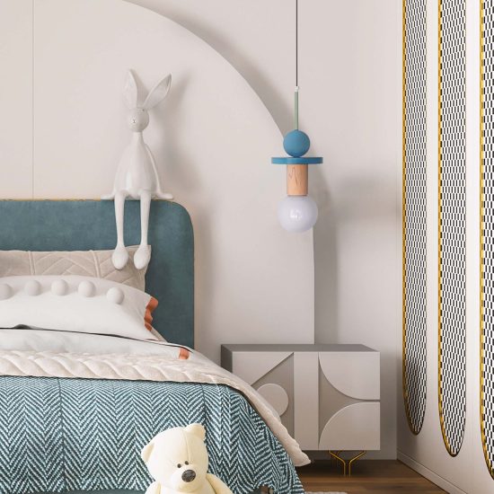 Handmade Wooden Kids Ceiling Light - Astrid Turquoise Dark