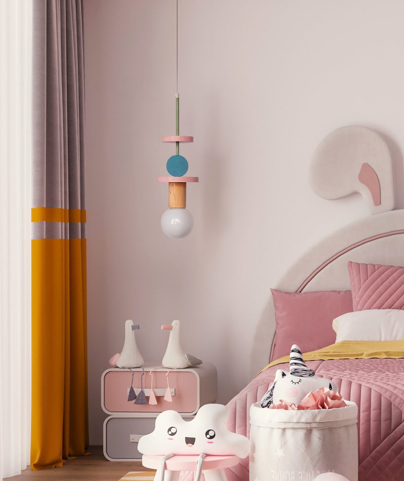 Handmade Wooden Kids Ceiling Light - Janus Pink & Turquoise