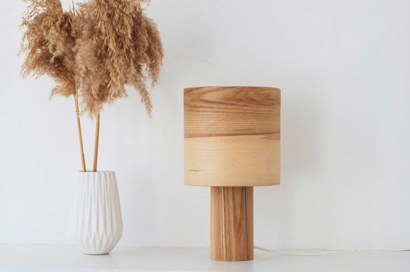 Handmade Wooden Table Lamp 'Barrel II Olivie'
