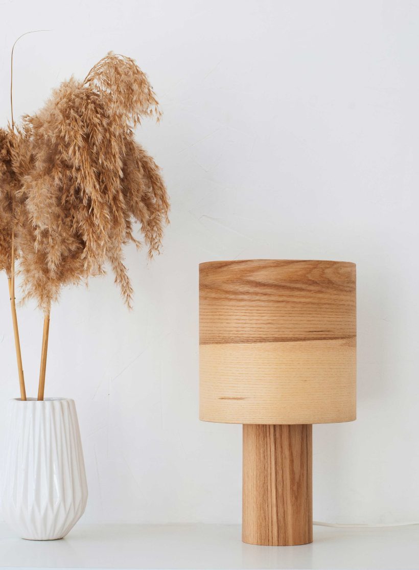 Handmade Wooden Table Lamp 'Barrel II Olivie'